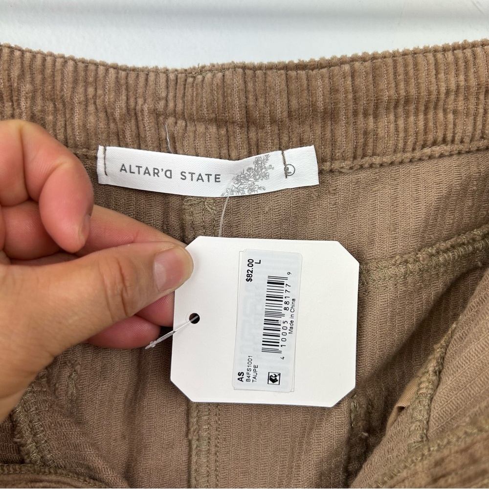 NWT Altar’d State Gabrielle corduroy midi slit skirt size L in taupe 100% cotton - Picture 11 of 13